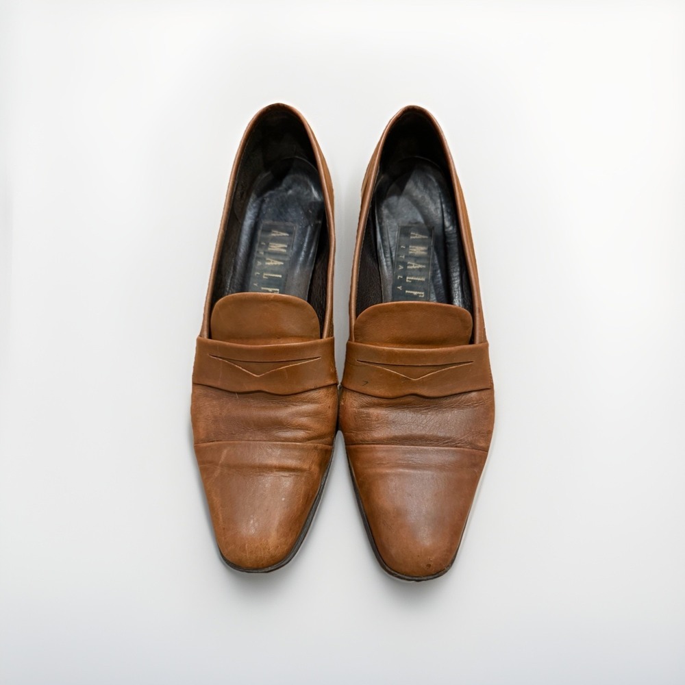 Amalfi Italy Brown Leather Loafers Women 6.5 AA Narrow Made In Italy
